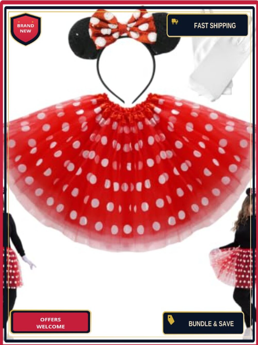 Women Tutu Mouse Halloween Costume Set Tulle Skirt Gloves Headband